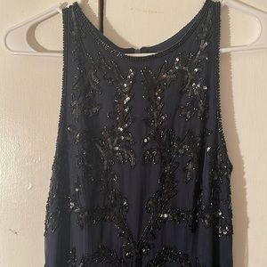 Adrianna Papell Midnight Blue Embellished Fishtail Maxi Cocktail Hour Dress